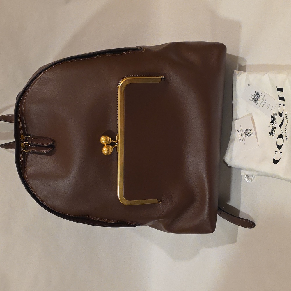COACH Leather Kisslock Large Frame Backpack - Picture 11 of 14